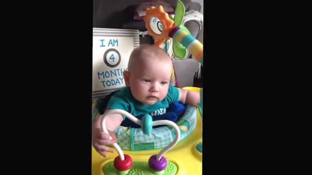 Eli's 4 months today. First time in Exersaucer. YouTube