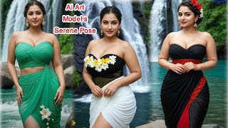 HD AI Comedy life history Ai Art Model's Serene Pose in Stunning Waterfall All models