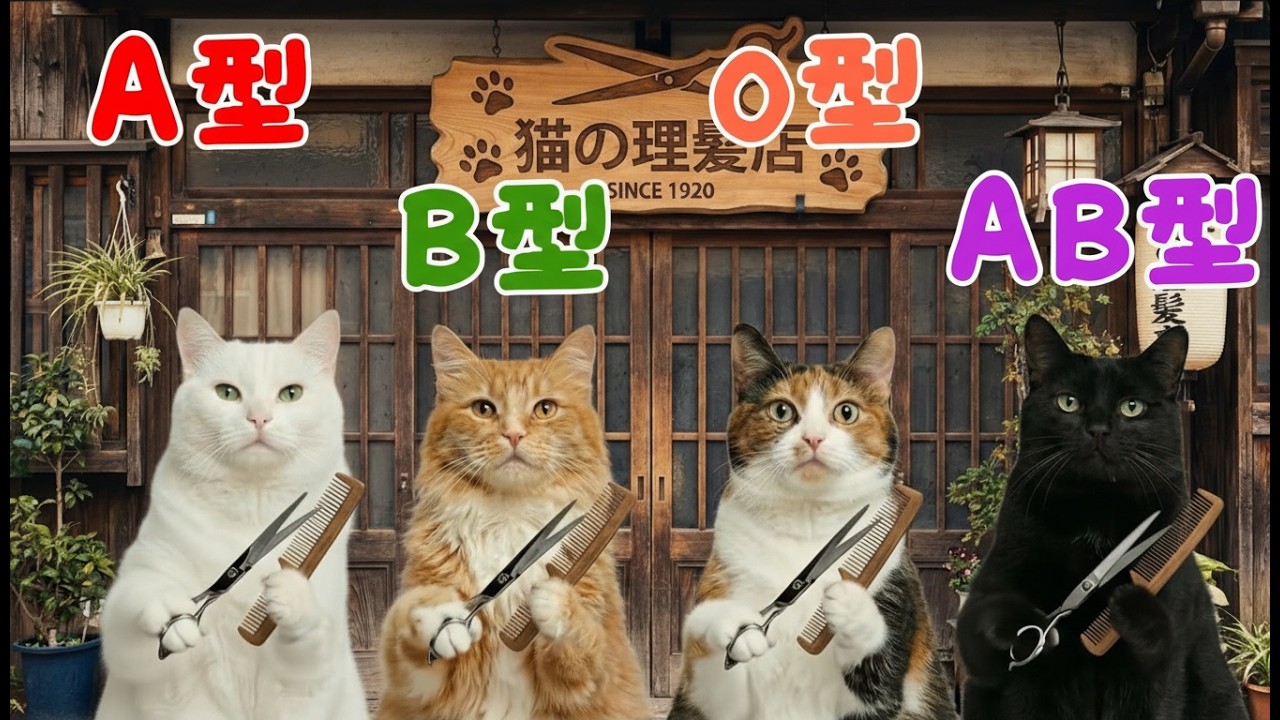 【AI猫-血液型あるある】AI猫の美容室の掃除の仕方🐱💈職人技（？）に癒される開店準備のひととき【血液型あるある】