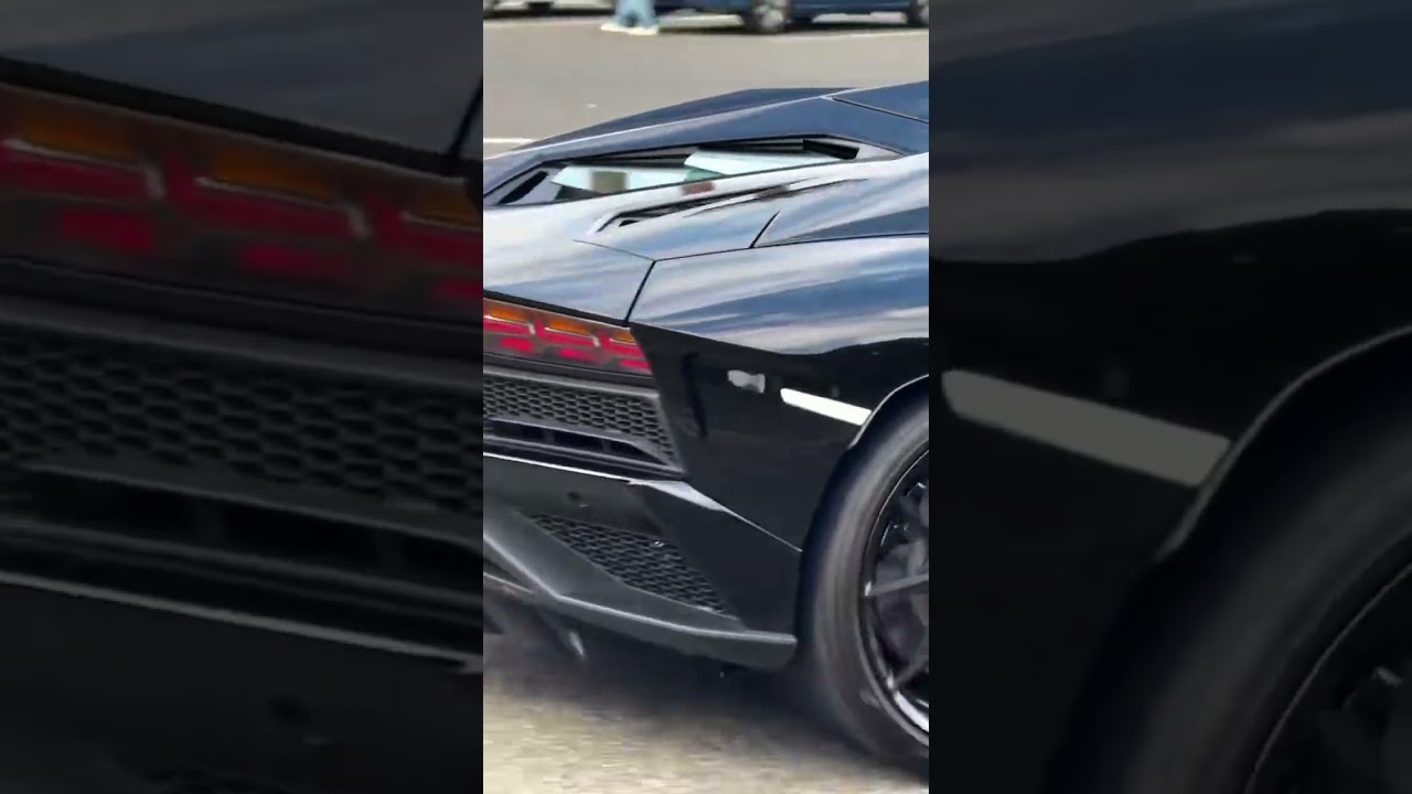 Sleek Black Lamborghini Aventador Roadster Pulling Out! 🖤🏎️ #Lamborghini #Aventador