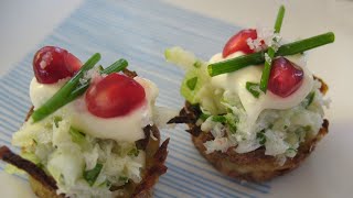 Potato Nests with Crab, Apple & Pomegranate Seeds