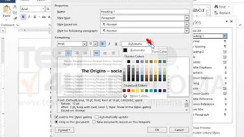Change Heading 1 Style into 18pt font size, blue color and center alignment