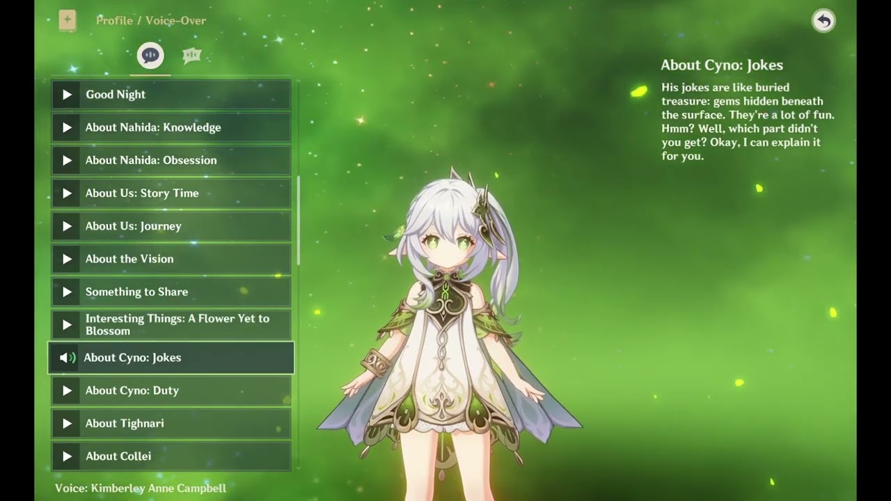 Nahida voice-over: About Cyno: Jokes  (Genshin Impact eng)