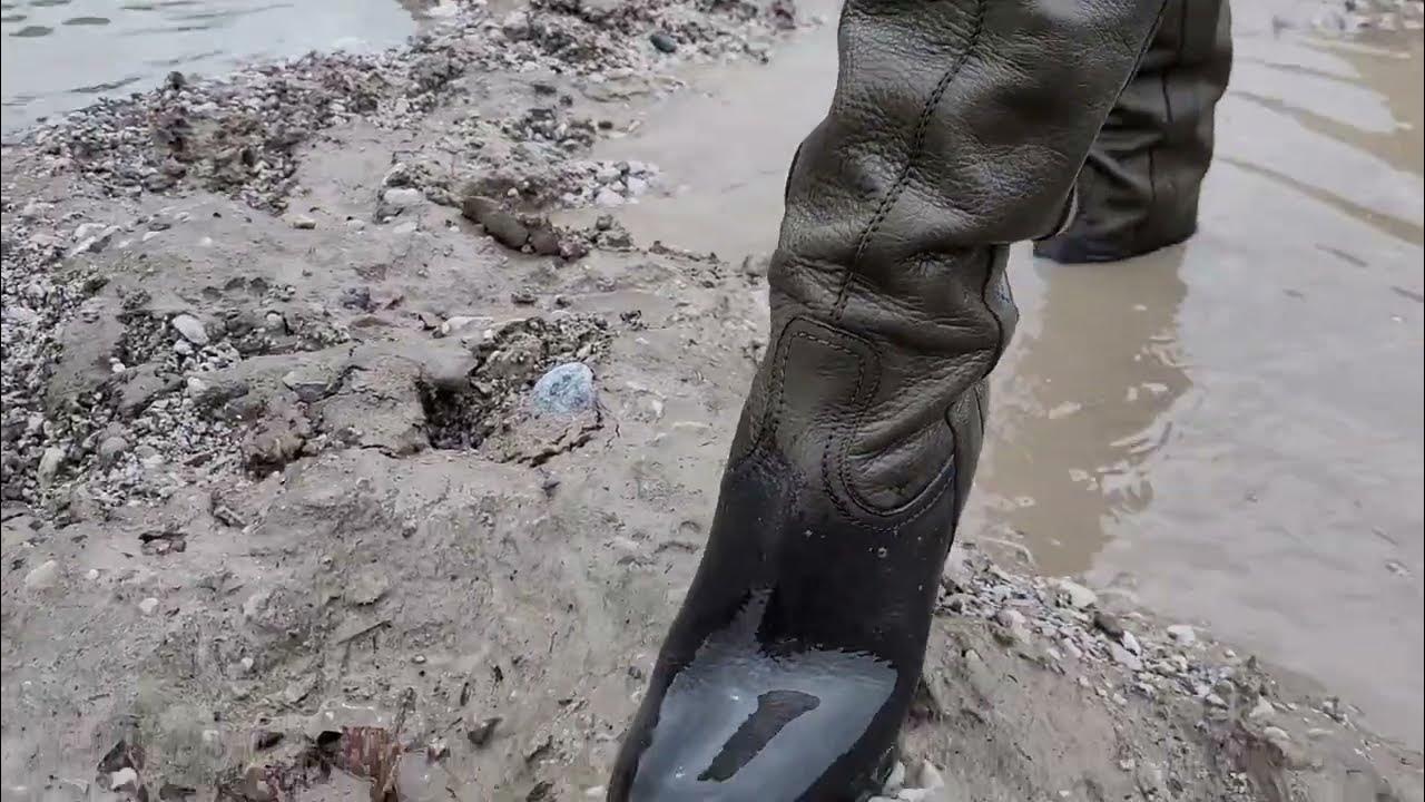Green high heel leather boots wet and muddy YouTube