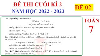 TOÁN 7 - ĐỀ 2 - ĐỀ THI CUỐI HỌC KÌ 2 TOÁN 7 NĂM 2022-2023. ÔN TẬP HỌC KÌ 2 KẾT NỐI TRI THỨC