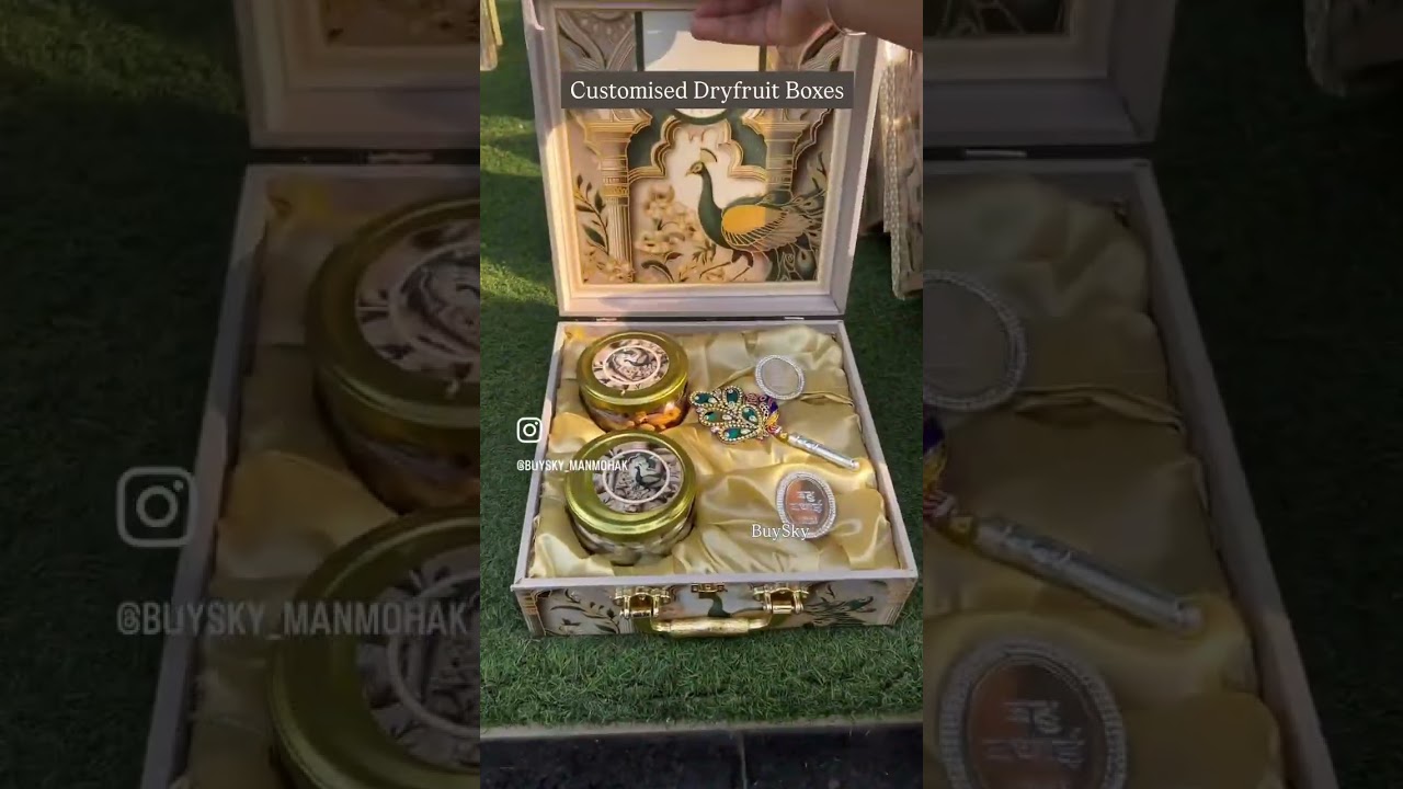 Customised wedding theme Dryfruit boxes with Silver coins & More Pankh.!