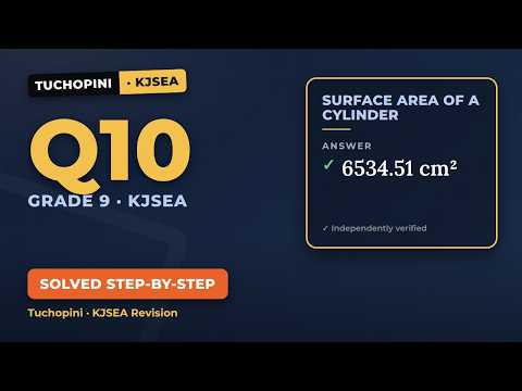 Thumbnail showing a cylindrical bucket of water with the surface area of a cylinder formula for KJSEA 2025 Maths Question 10.