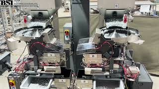 Weighmaster™ Dual FAW with Dual Conveyors feeds Hex Bolts into Tall/small Jar