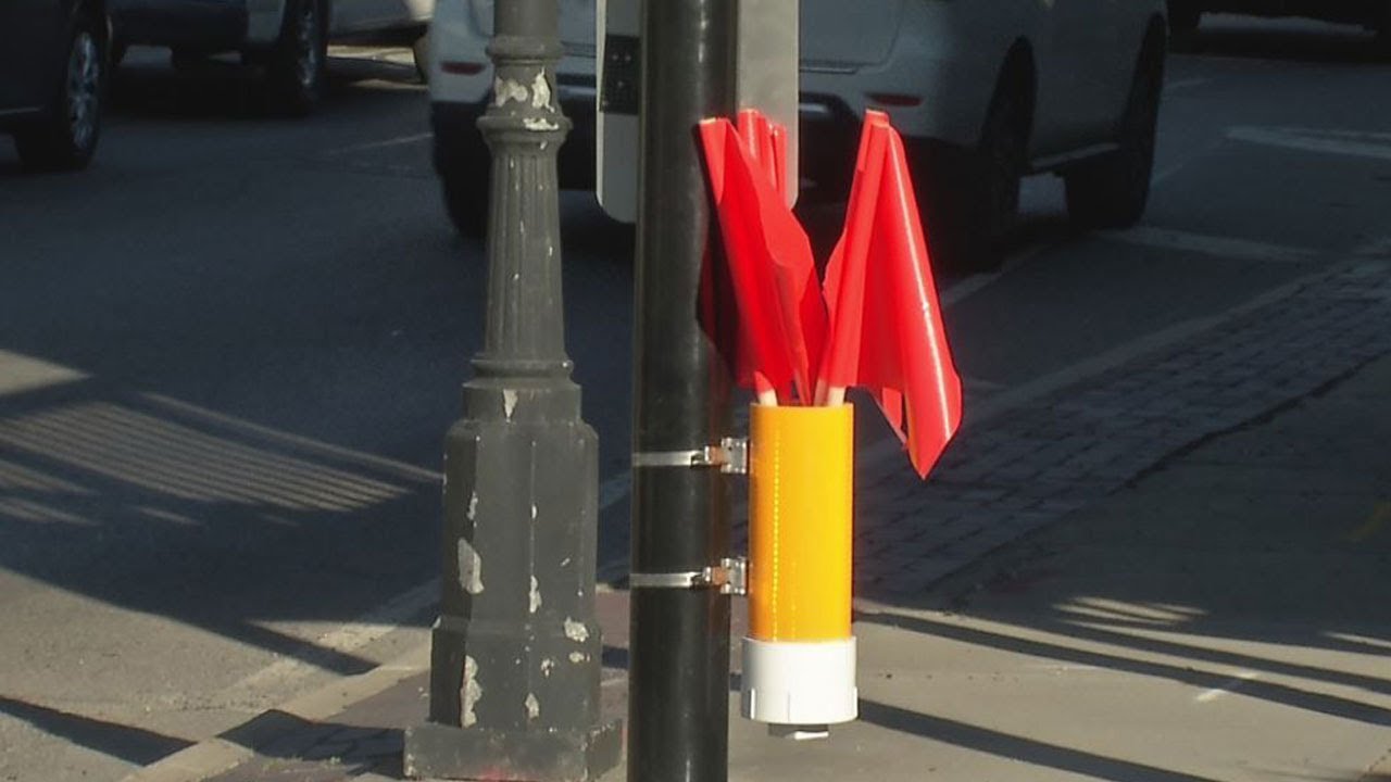 Flags added to crosswalk in Reynoldsburg to improve pedestrian safety