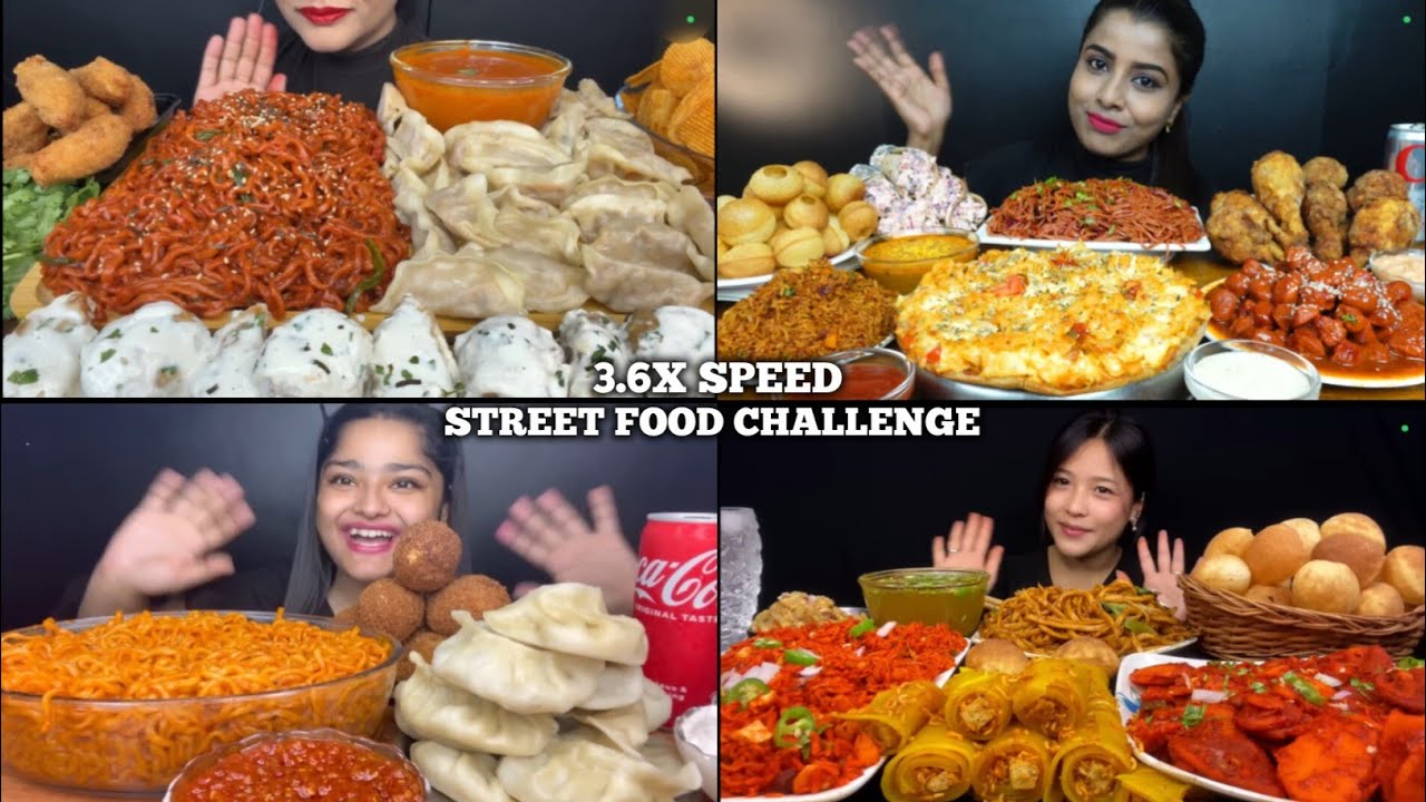 ⁣ASMR: Eating Indian Street Food Eating Challenge 😍😋Momos Noodles Pani Puri Malai Chaap Mukbang🤤
