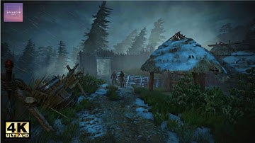 Walking in the Rain at Night in Witcher 3 in First Person View [ Relaxing Rain Ambience - ASMR ]