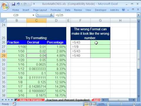 Fraction To Decimal Chart Excel