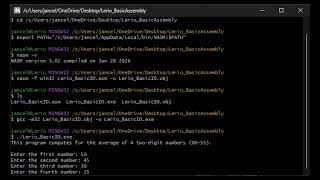 Assembly Program: Average of four two- Digit Numbers