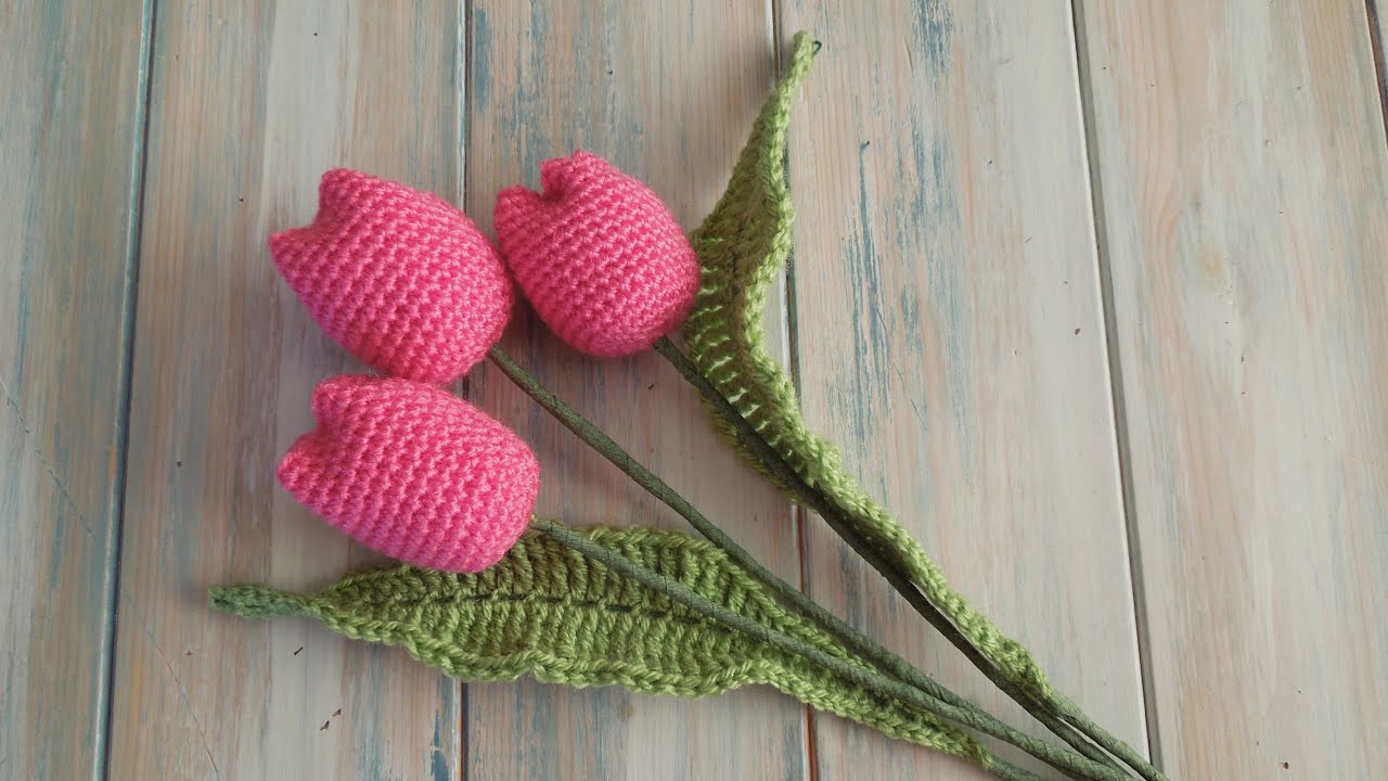 crochet) How To Crochet Tulips with Leaves - Yarn Scrap Friday 