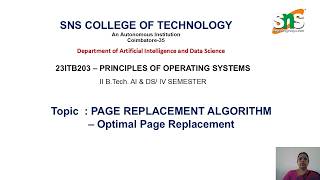 PAGE REPLACEMENT ALGORITHM- OPT| PRINCIPLES OF OPERATING SYSTEMS| SNS INSTITUTIONS
