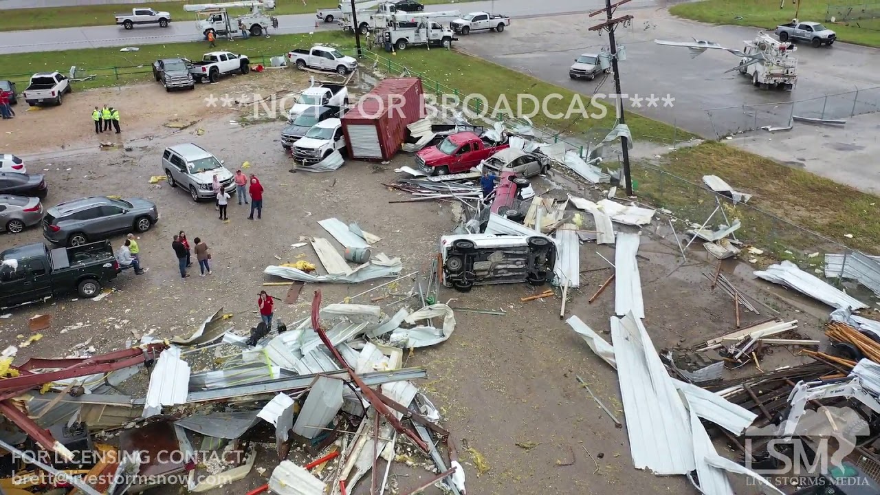 532019 La Grange, Tx Extensive Tornado damage from drone, cars