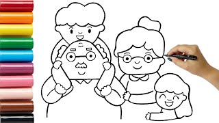 Drawing and Coloring a Family Grandparents and kids | Drawing for kids and toddlers | coloring pages