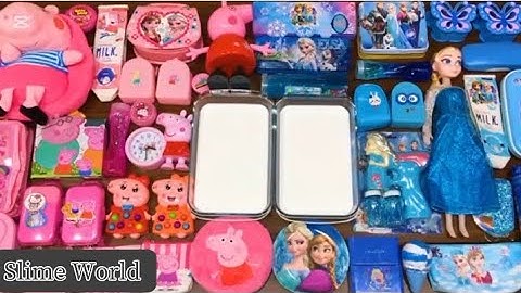 SERIES PINK PEPPA PIG vs BLUE ELSA! Mixing Random Things into GLOSSY Slime World 