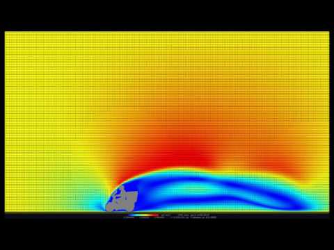カブ車体周辺流れのシミュレーション(風防45度、リアボックスあり)