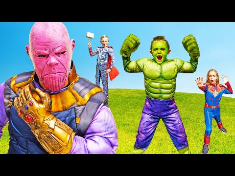 SuperHero Hulk, Thor and Captain Marvel Team Up Against Thanos to Save Kids Fun TV