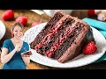 Rich chocolate raspberry cake with raspberryinfused frosting