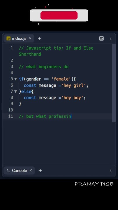 JavaScript tip If and Else Shorthand || Ternary operator JavaScript ...