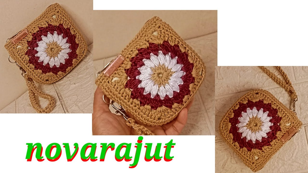 crochet II tutorial membuat dompet koin (coin purse)yang cantik dengan motif grany sangat mudah