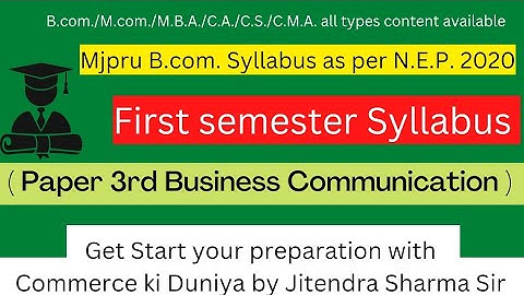Mjpru B.com. first semester Paper third Syllabus as per N.E.P. 2020 #mjpru #bcomstudents