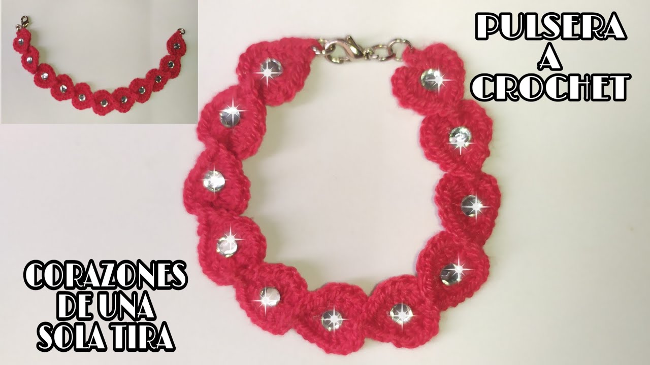 Haz Pulseras a Crochet con Corazones de Una Sola Tira Fácil y Rápido Para Regalar