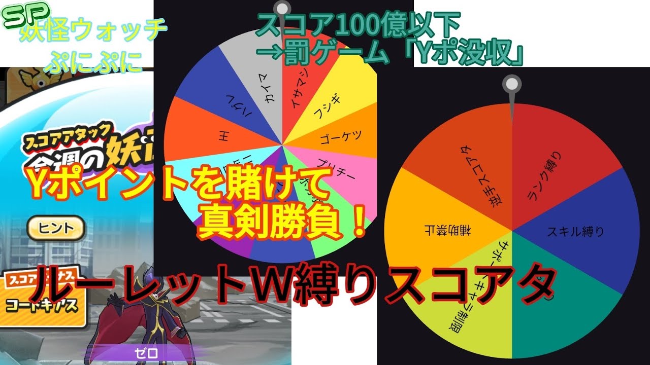 Yポイントを賭けて真剣勝負！ルーレットＷ縛りスコアタ【❮SP❯妖怪ウォッチぷにぷに】