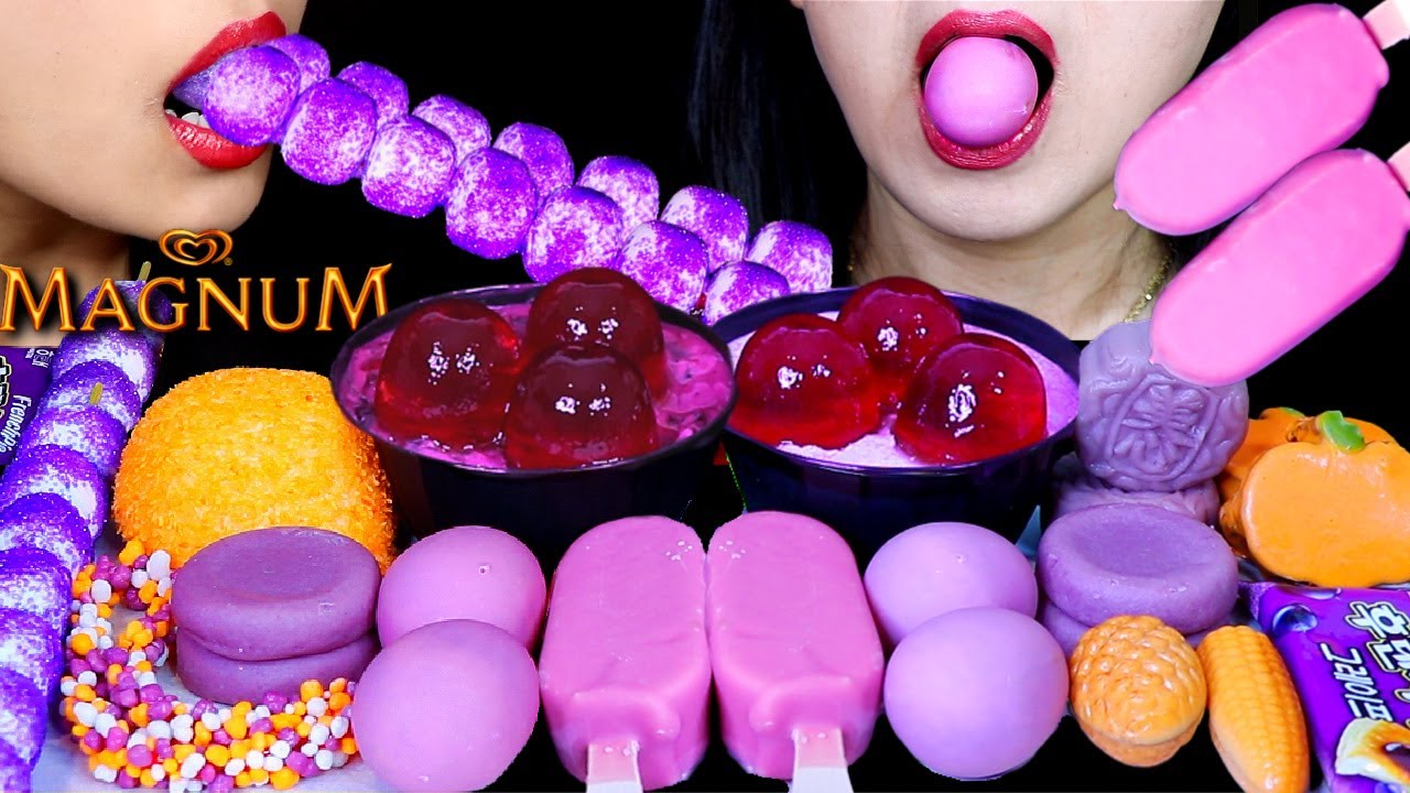 ASMR PURPLE CRYSTAL MARSHMALLOWS, RUBY CHOCOLATE MAGNUM, CHOCOLATE