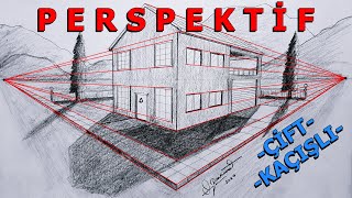 PERSPEKTİF ÇİZİMİ (ANLATIMLI) - ÇİFT KAÇIŞLI - EV ÇİZİMİ ( UZAKTAN EĞİTİM GÖRSEL SANATLAR DERSİ )