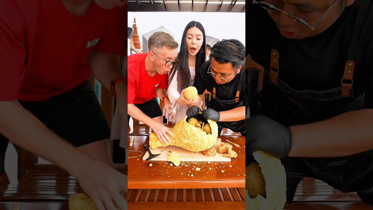 What's inside the giant fried chicken? #shorts #trending #funny  @Sunflowava