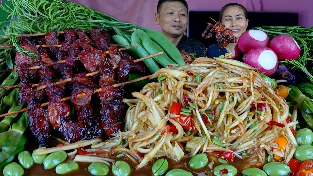 ตำหมากหุ่งบ้านๆหมูแดดเดียวย่างหอมๆข้าวเหนียวแกล้มผักสตอกรอบจ้า|7พฤษภาคม2025