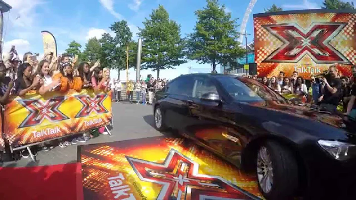 X-Factor Caroline Flak Drives up to the press pen