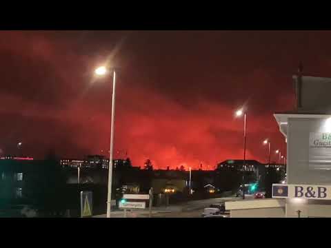 Blick von Keflavik zum Vulkanausbruch