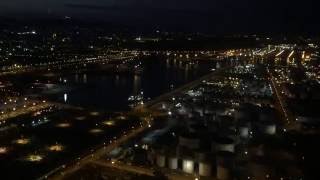 Landing in barcelona at night, beautiful view of the city