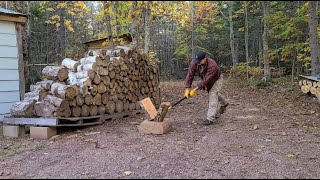 At the Cabin  Splitting Firewood and Eatin' like a Mainah.