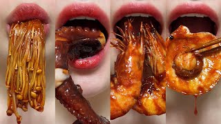 asmr SPICY SEAFOOD BOIL 매운 해물찜 불닭소스 OCTOPUS SHRIMP SCALLOP ENOKI MUSHROOM MUKBANG eating sounds