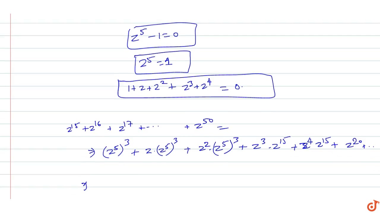 Let `z` be a root of `x^5-1=0` with `z!=1.` The the value of  `z^15+z^16+z^17++z^50`