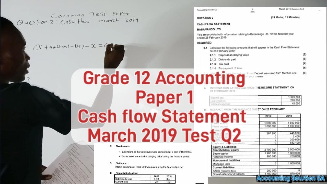 Grade 12 Accounting Term 1: March 2019 Test Q2 | Cash flow Statement ...