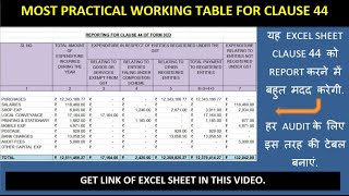 PRACTICAL EXCEL SHEET WORKING FOR CLAUSE 44 OF FORM 3CD. VERY HELPFUL FOR CALCULATION AND REPORTING.