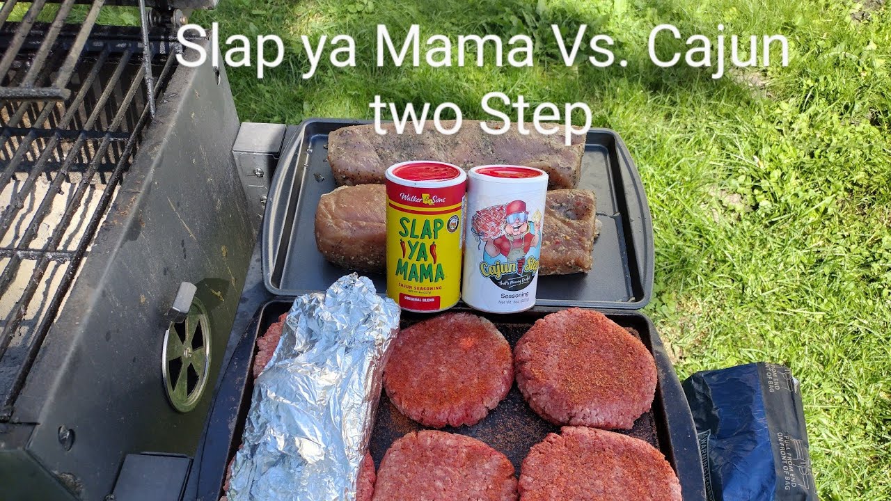 SLAP YA MAMA VS CAJUN TWO STEP!!! (Grilling Burgers & Pork Loin) Charcoal Grill does it best
