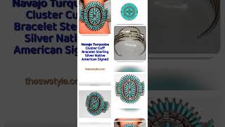 Navajo Turquoise Cluster Cuff Bracelet Sterling Silver Native American Signed