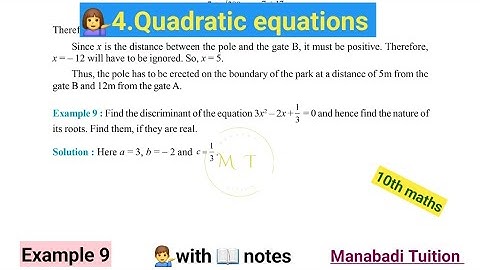 10th class math |Chapter 4| 🙋‍♀️Quadratic equations| 🤷‍♀️Example 9|CBSE|NCERT|with notes|