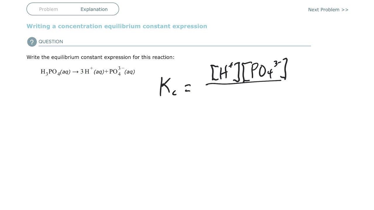 Aleks Writing a concentration equilibrium constant expression