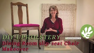 Here is a corrected video (with reduced volume background music), showing you how to reupholster a dining chair without loud 