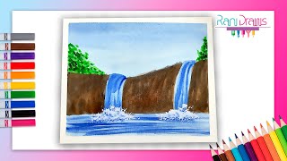Cómo dibujar un PAISAJE DE CASCADA con acuarela  - Paso a paso