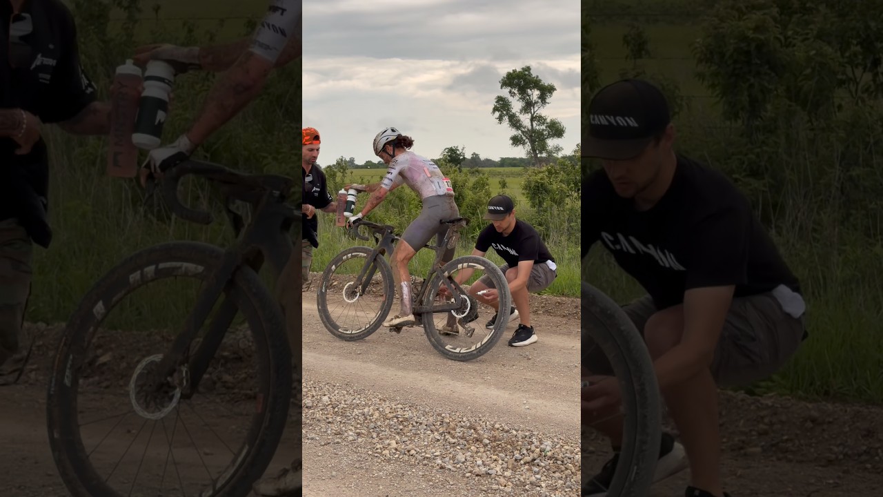 Rosa Klöser rolling into the pit stop at Unbound 🧽🥤