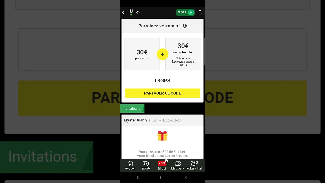 code parrainage unibet 30e freebet